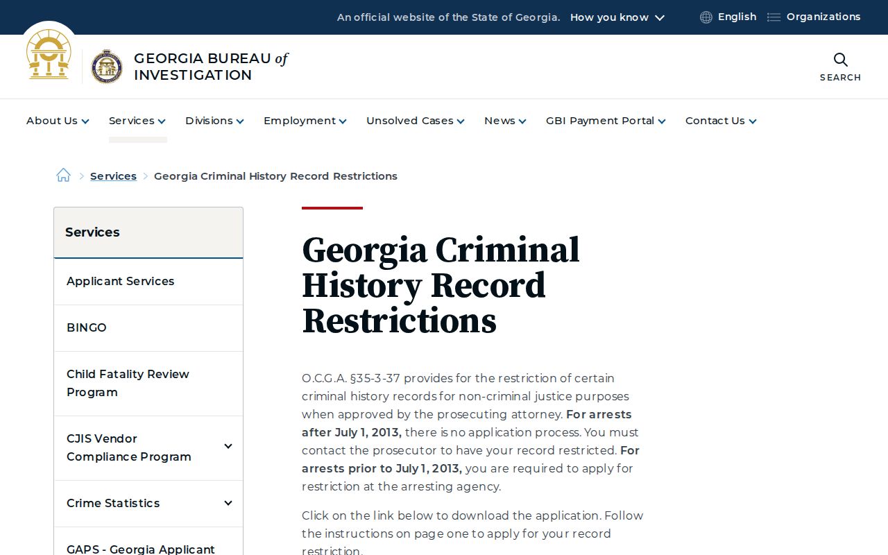Crisp County criminal history record restriction instructions